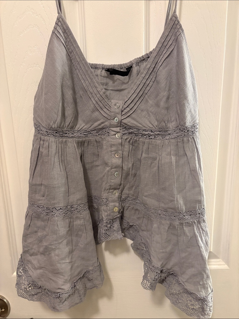 Zara Light Gray Lace-Trim Button Front Camisole